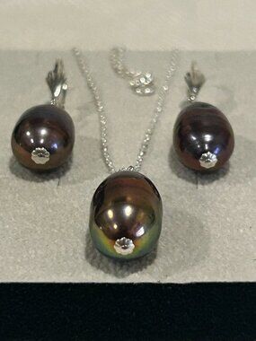 Natural Gray Multicolor Freshwater Pearls Sterling Silver Handmade 3 Piece Set